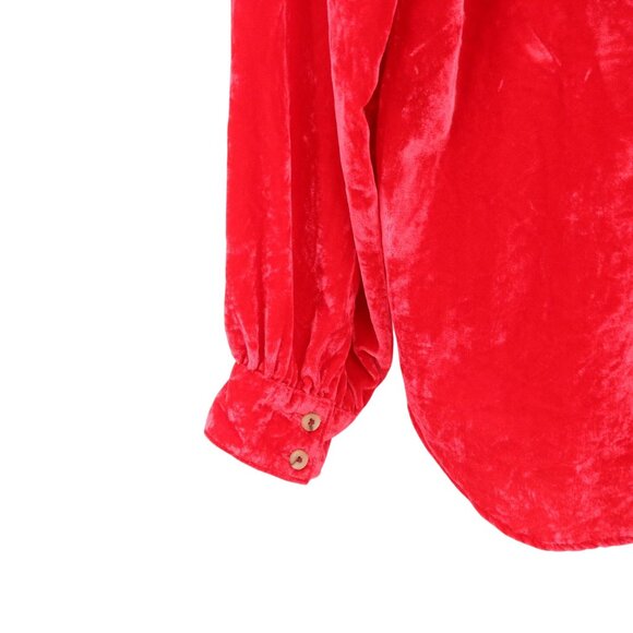 Anthropologie Pilcro Puff-Sleeved Red Velvet Buttondown Shirt Top L - Picture 6 of 6